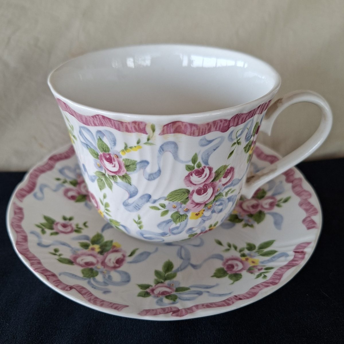Ex Large tea cup duo with roses - fine bone china - Roy Kirkham design