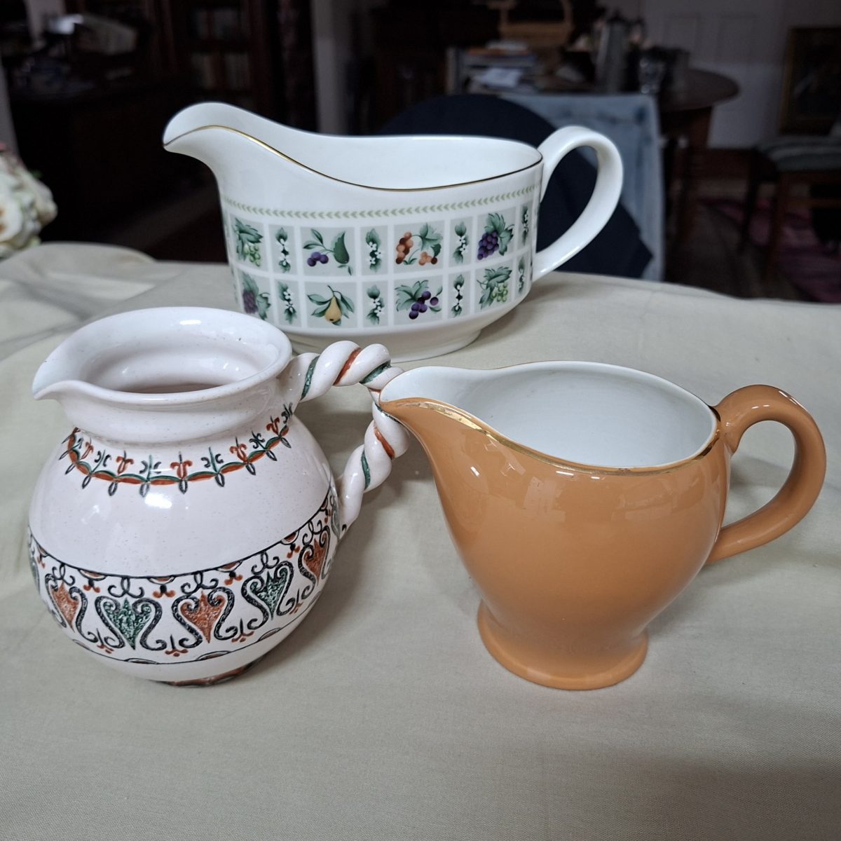 3 vintage milk jugs - royal doulton - Swinnertons and 1 handmade