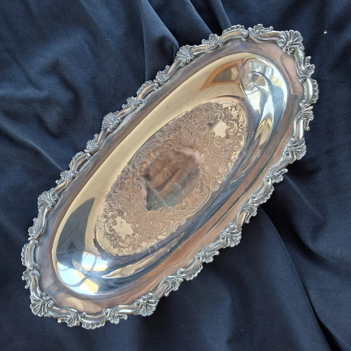Silver plate on copper dish - Old English 18th cent Reproduction - decorative serving piece