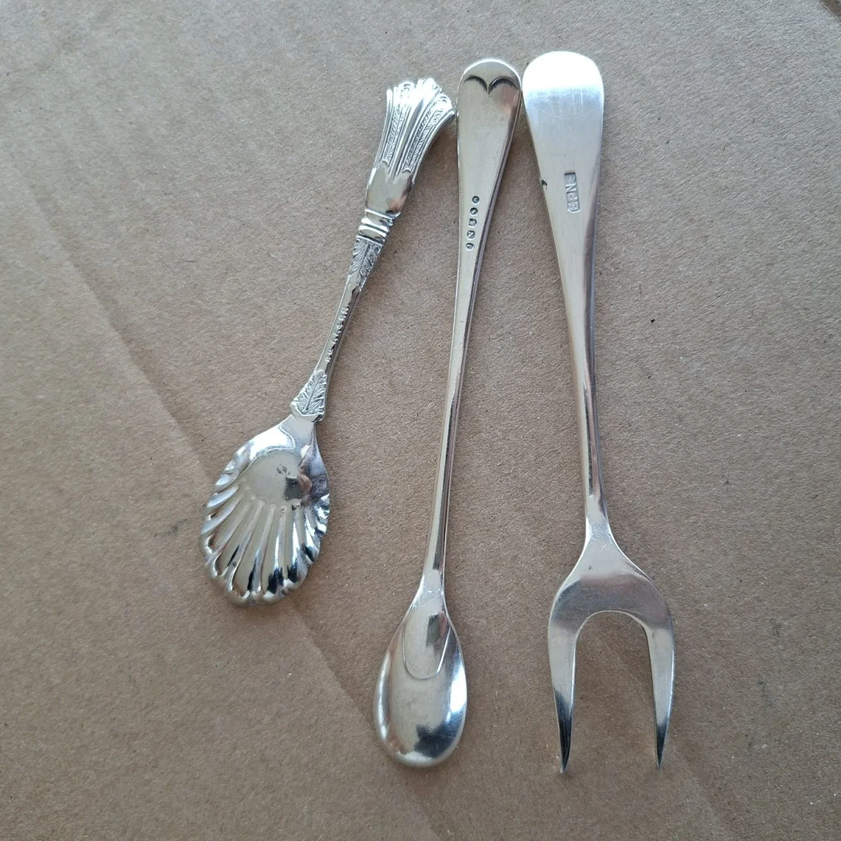 3 cutlery items Jam spoon, pickle fork, long teaspoon