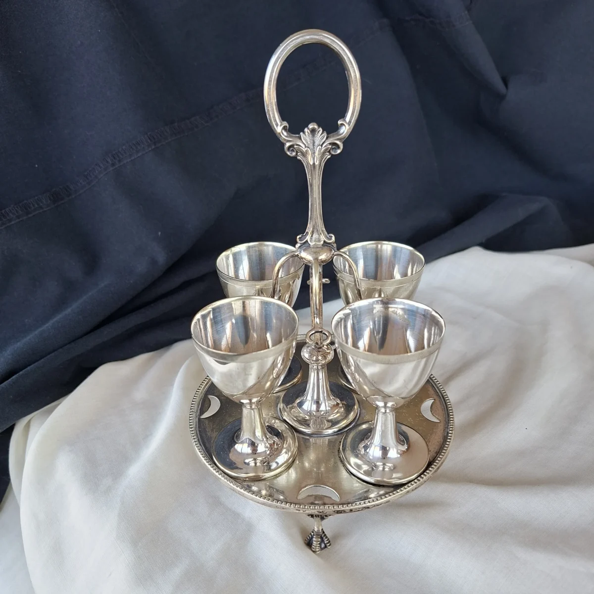 Antique Silver plate 4 egg cup - egg cruet breakfast server.