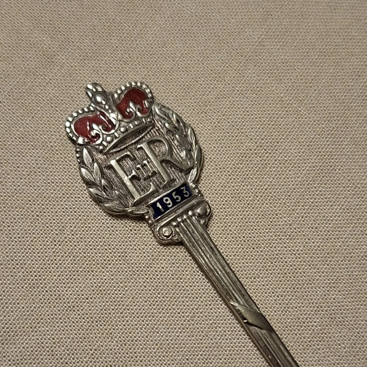 Royalty enamel teaspoon Coronation ER11 1953