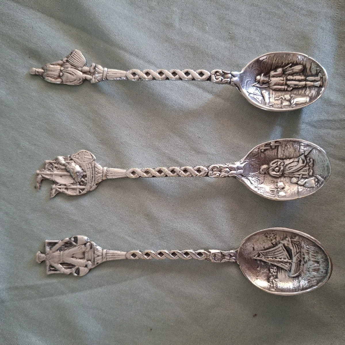 3 Dutch teaspoons - ornate with figurines
