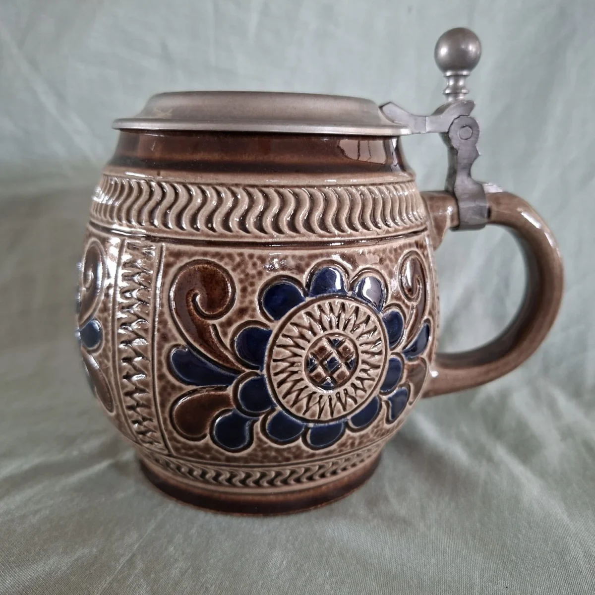 German Stein mug  beer tankard - Marzi and Remi glazed Ceramic mug brown and blue