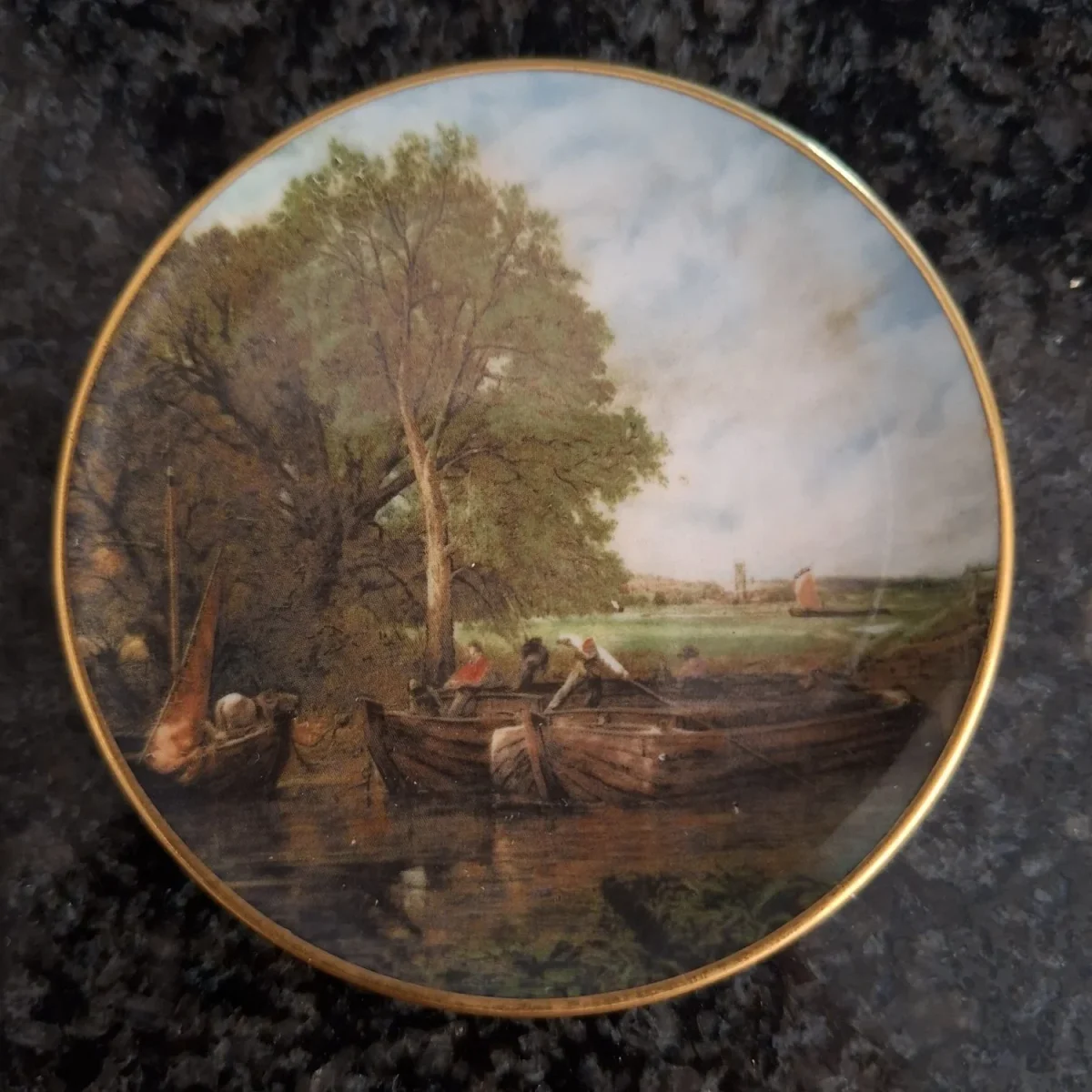 Mini coalport plate pintray trinket dish - View on the Stour country scene 8 cms dia