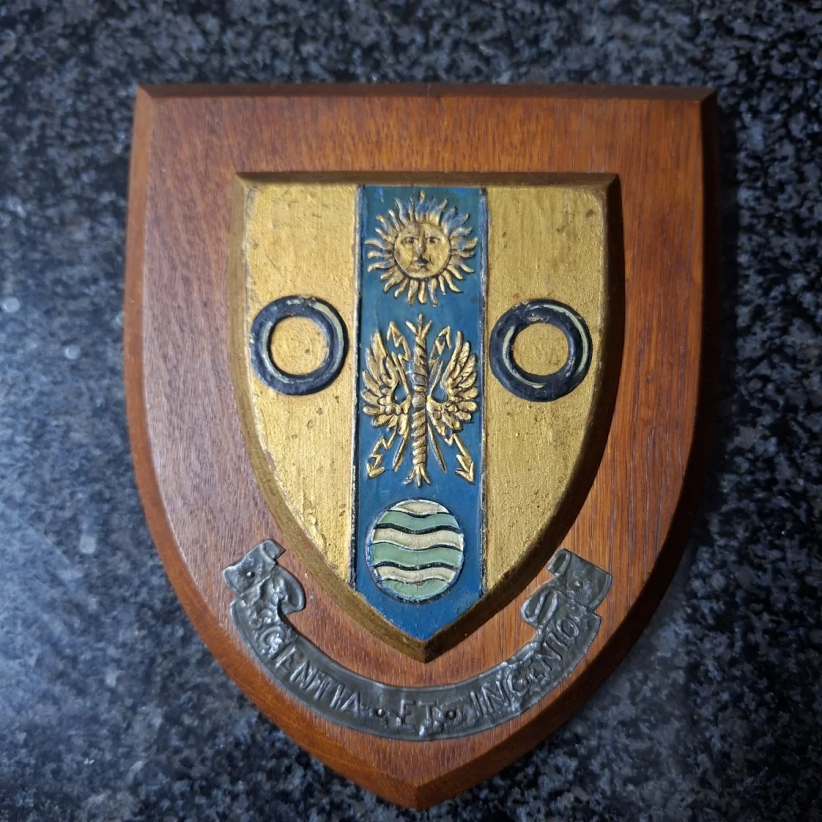 Wooden plaque institution of Civil Engineer University College Crest