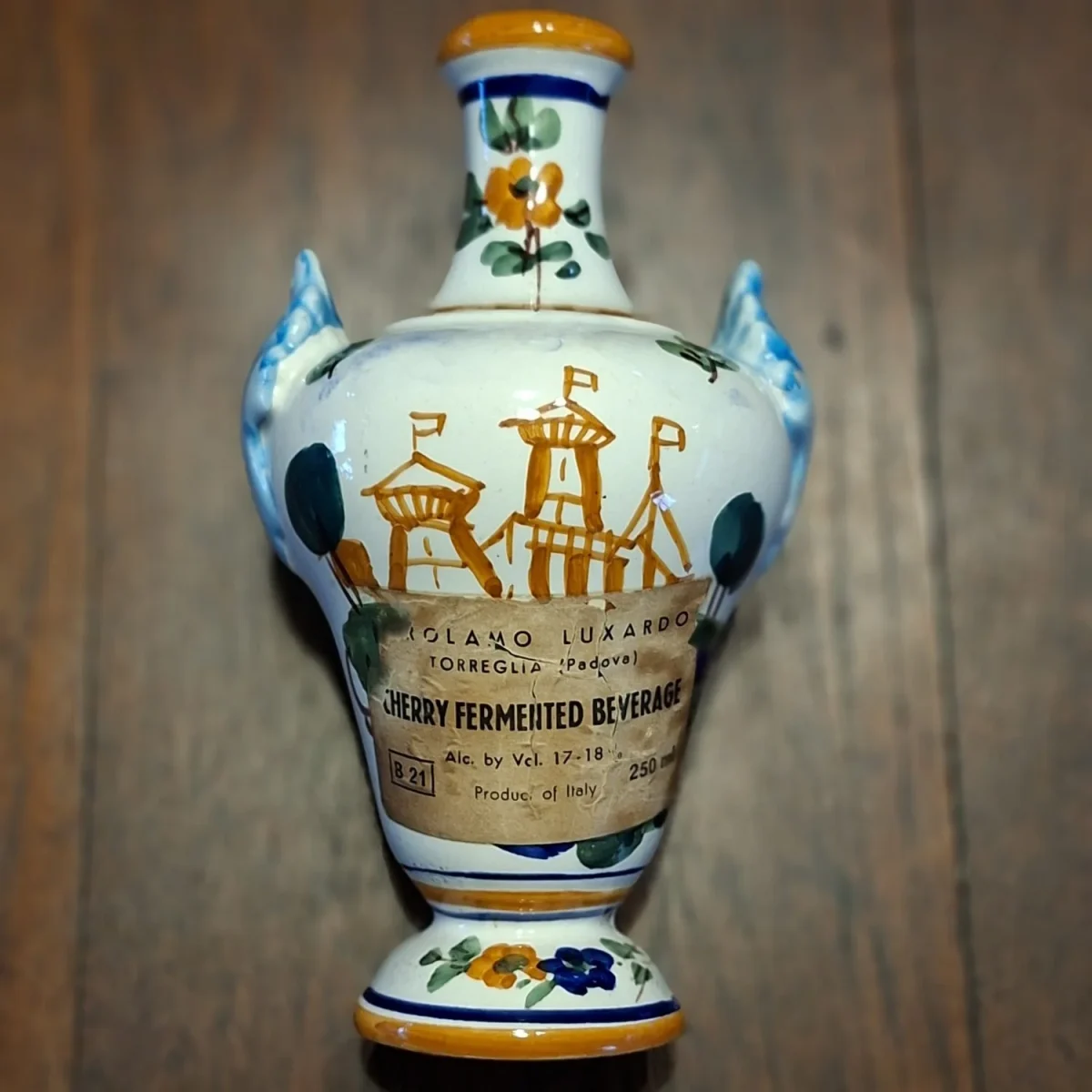 Ceramic jar Cherry Fermented Beverage 250 mls Italian handpainted ceramic bottle