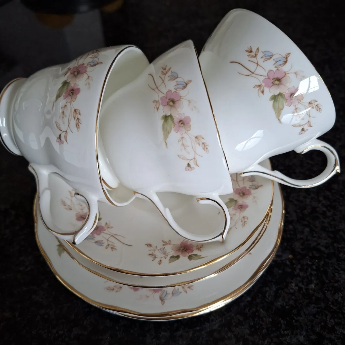 3 Dutchess tea trios "Glen" pattern.  Replacement porcelain.   Part Tea set.