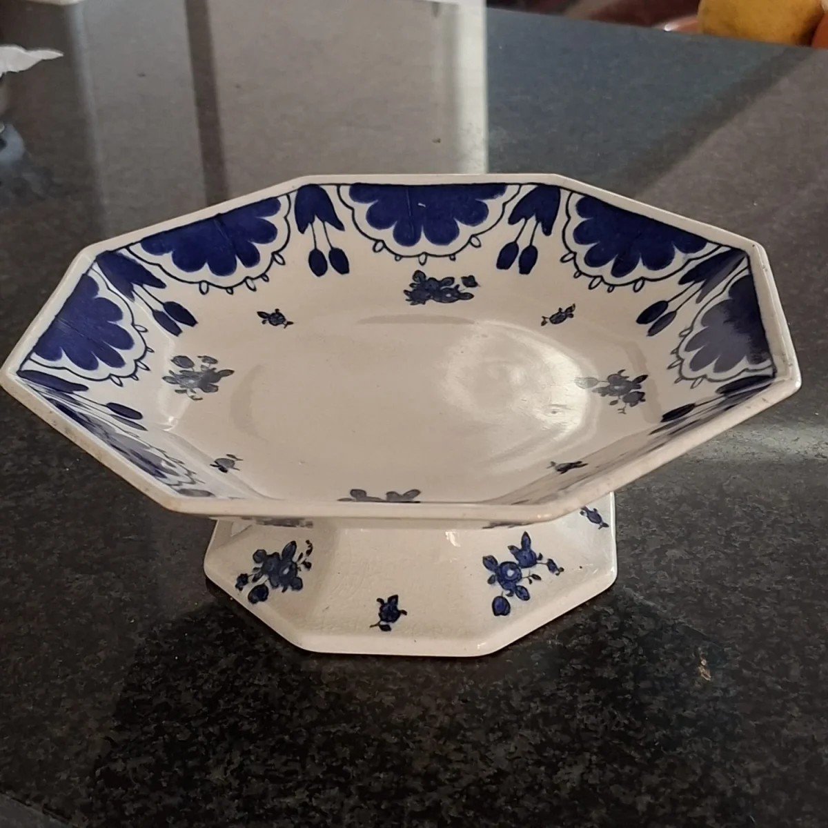 Royal Doulton Footed stand "Kay" design Flow blue and white.