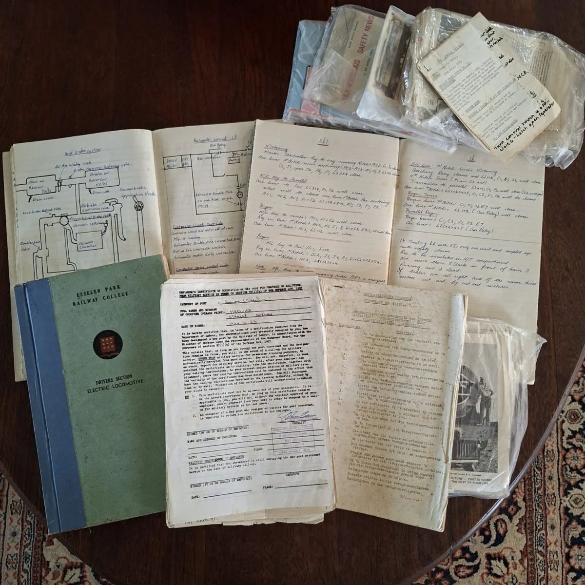 SAR Railways ephemera - Esselen Park College manuals.  Written study Books with personal collections of train stuff 1970's 80's